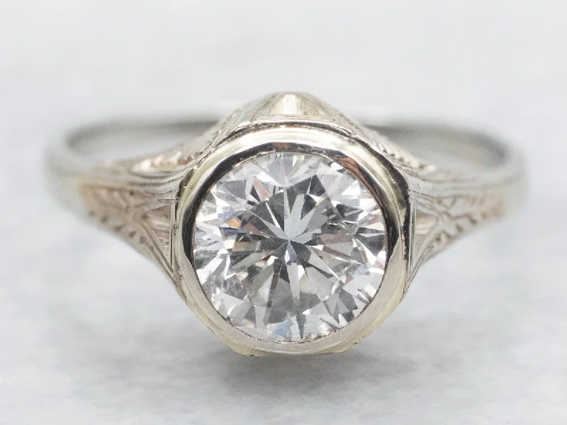 affordable engagement rings -1920's Art Deco Diamond Solitaire Engagement Ring