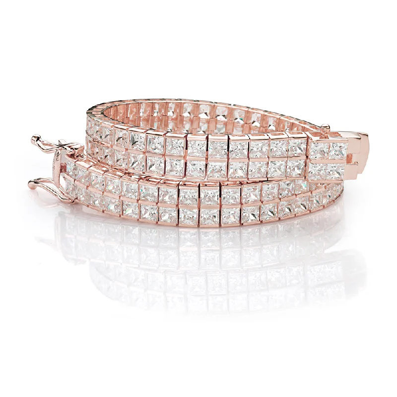 rose gold bangles for women -Princess Cut tennis bracelet with 22.68 carats* of diamond simulants in 10 carat rose gold