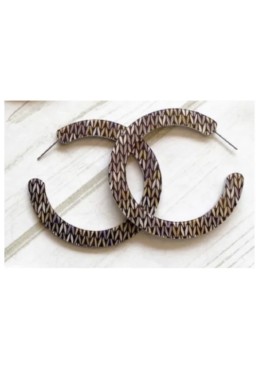 bohemian earrings for women -MEDIUM ACRYLIC HOOPS | TAUPE CHEVRON