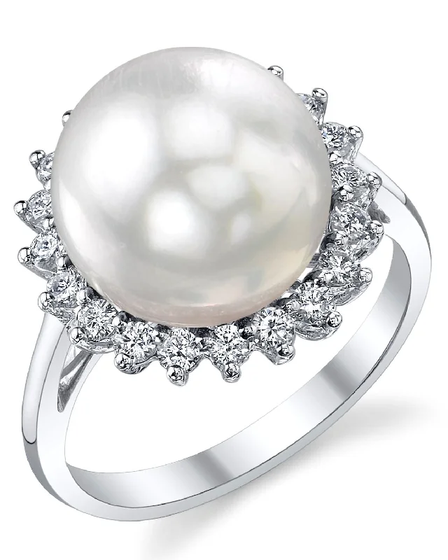 fashionable silver rings for women -White South Sea Pearl & Diamond Adoration Cocktail Ring