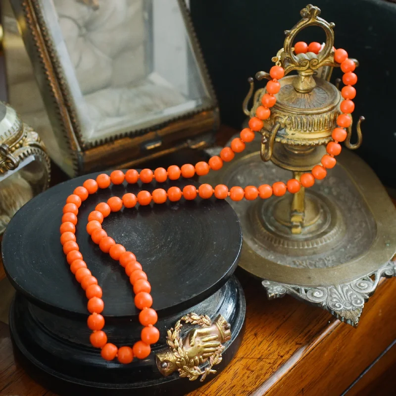 women’s engagement pendant necklaces -Antique Georgian Natural Deep Orange Coral Bead Necklace