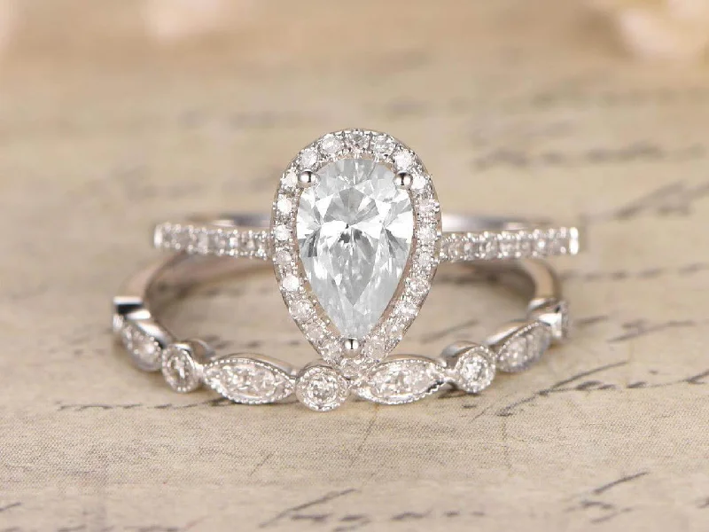 affordable diamond engagement rings -Superb 1.50 Carat Pear Cut Moissanite Diamond Wedding Engagement Ring Set in 10k White Gold