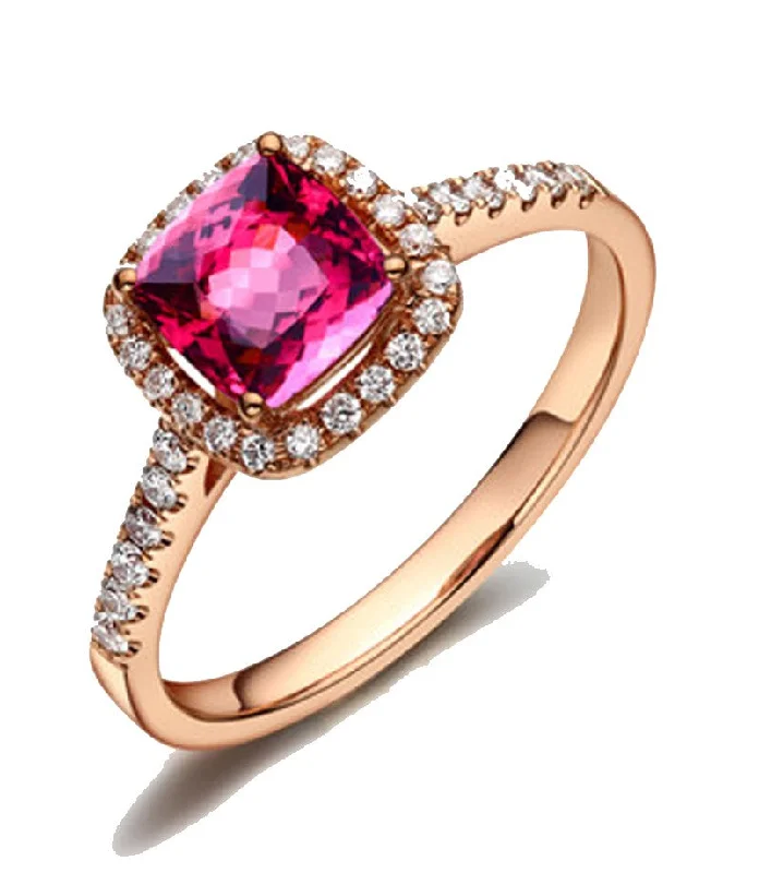 affordable diamond engagement rings -1.50 Carat Cushion cut Ruby and Moissanite Diamond Engagement Ring Rose Gold