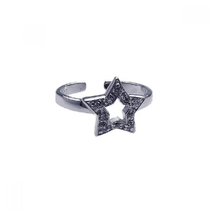 women’s handmade rings -Silver 925 Rhodium Plated Clear CZ Star Toe Ring - CZTR11