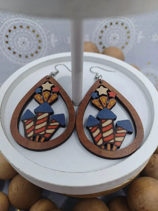 personalized stud earrings for women -Red, White, & Blue Firework Earrings