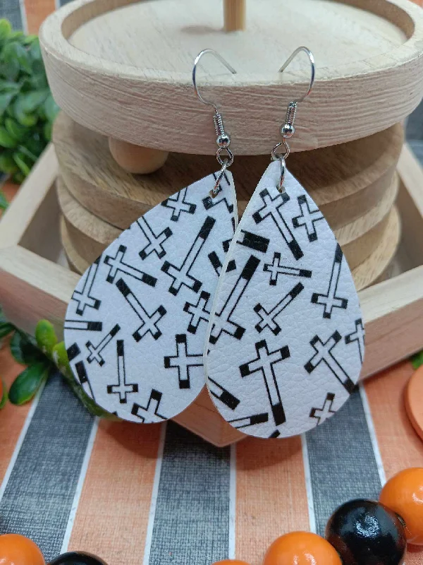 glamorous earrings for women -White Halloween Cross Earrings