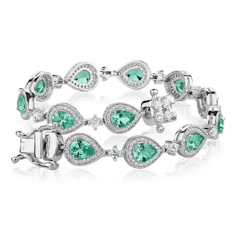 crystal bangles for women -Pear and Round Brilliant tennis bracelet with ocean green simulants and 1.50 carats* of diamond simulants in sterling silver