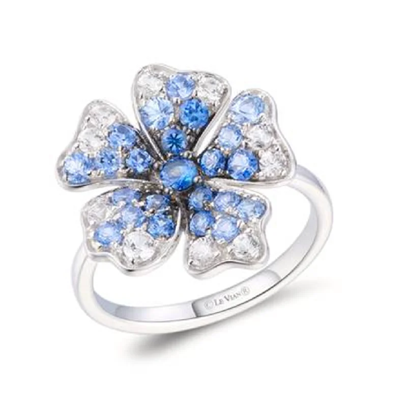 sapphire rings for women -14K White Gold 1.39ctw Ombre Blue Sapphire & White Sapphire Flower Ring by Le Vian