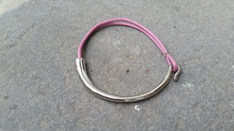 leather bracelets for women -Leather Bar Bracelet - Pink