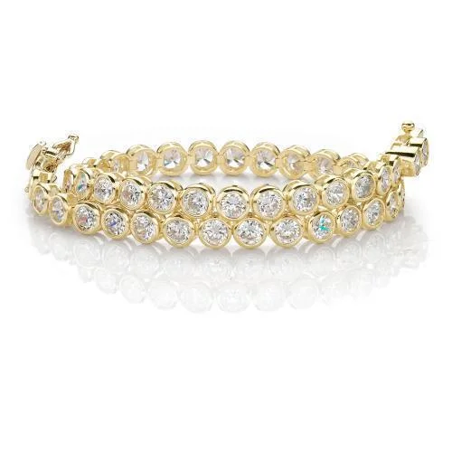 statement bangles for women -Round Brilliant tennis bracelet with 5.83 carats* of diamond simulants in 10 carat yellow gold