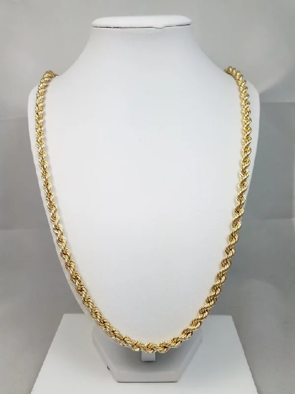 trendy choker necklaces for women -New Grand 10k Yellow Gold Hollow Rope Chain 6.2mm/28" Necklace