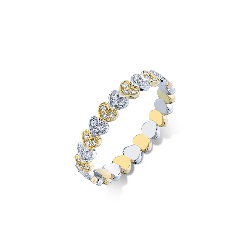 trendy gold rings for women -Two Tone & Diamond Heart Eternity Ring