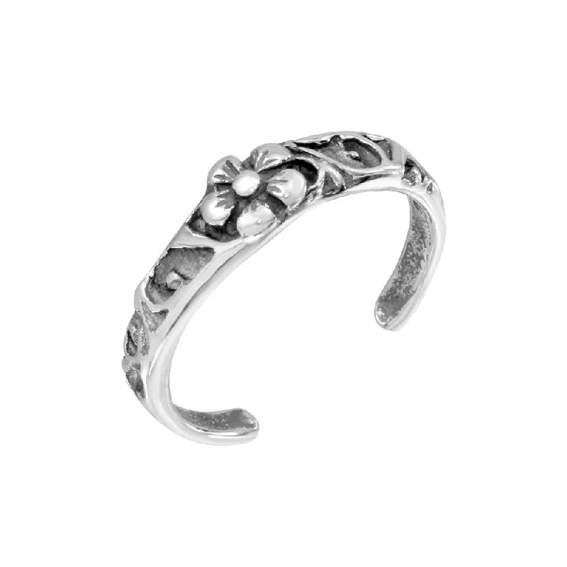 wedding rings for women -Silver 925 Flower Adjustable Toe Ring - TR257-A