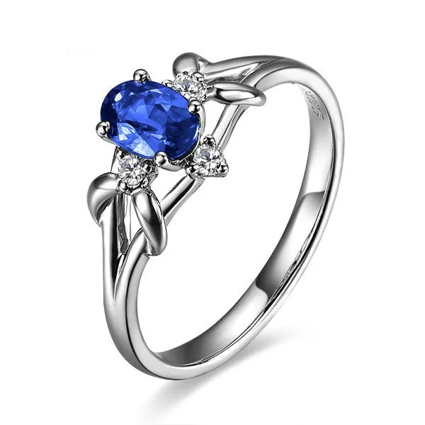 women’s stackable engagement rings -Unique Sapphire and Moissanite Diamond Engagement Ring