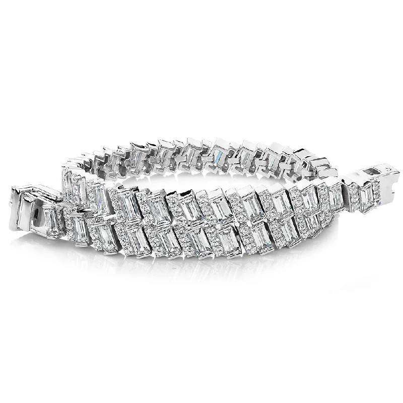 women’s sterling silver bracelets -Baguette and Round Brilliant tennis bracelet with 7.95 carats* of diamond simulants in sterling silver