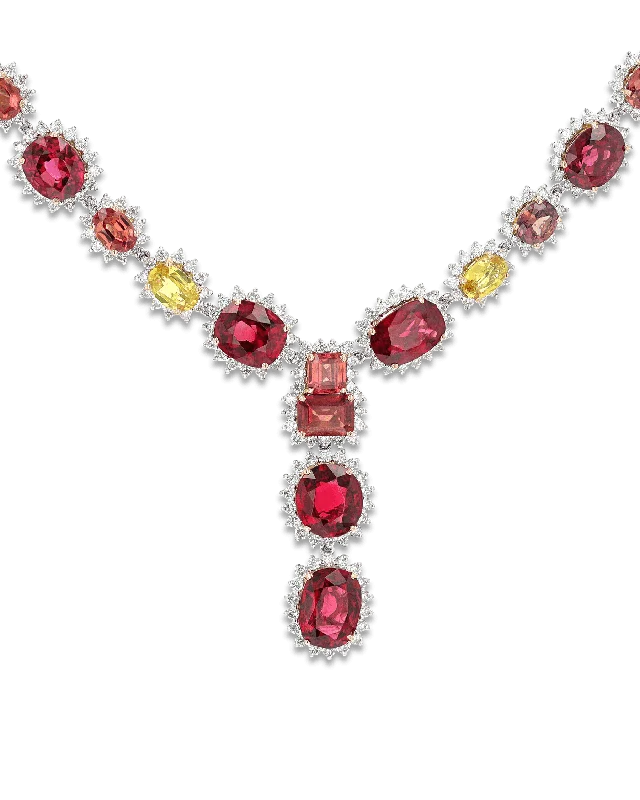 women’s layered gold necklaces -Red Spinel and Colored Sapphire Necklace