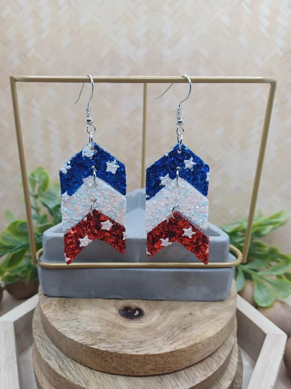 crystal earrings for women -Red, White, & Blue Glitter Hinged Earrings