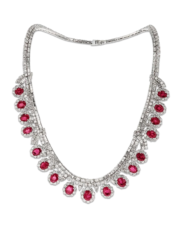 dainty necklaces for women -Untreated Burma Ruby Necklace, 28.98 Carats