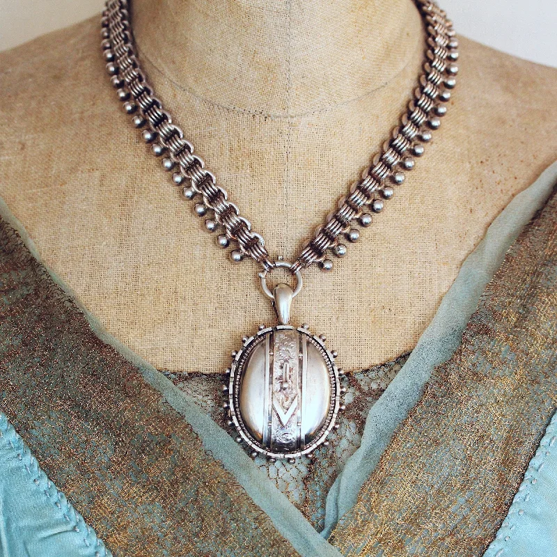 unique necklaces for women -Quite Fabulous Antique Victorian Silver Locket and Collarette