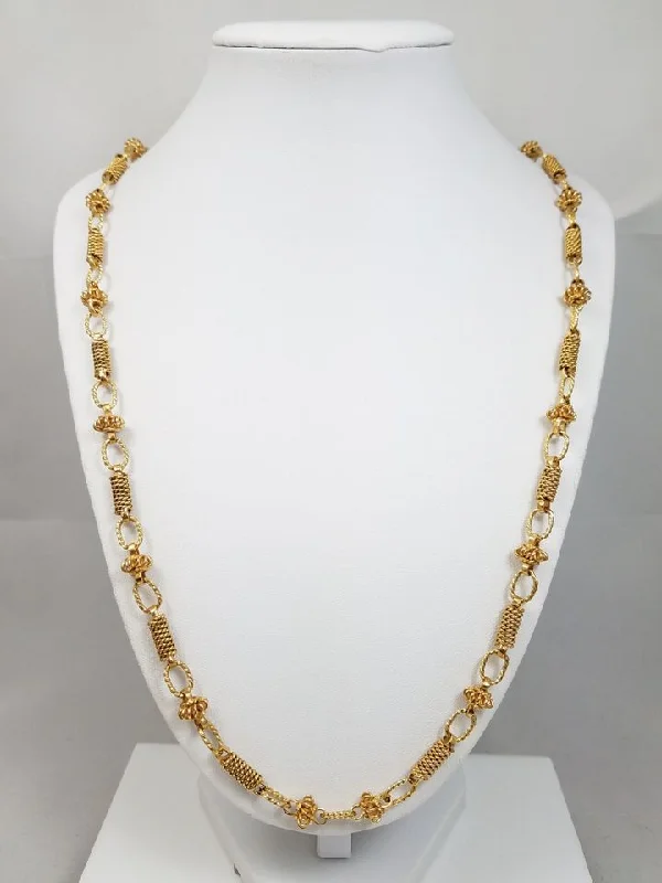 custom necklaces for women -Fashionable 26" Solid 14k Yellow Gold Hand Made Bead Link Chain Necklace