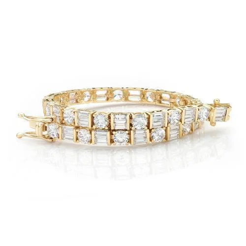 custom bracelets for women -Round Brilliant and Baguette tennis bracelet with 10.07 carats* of diamond simulants in 10 carat yellow gold