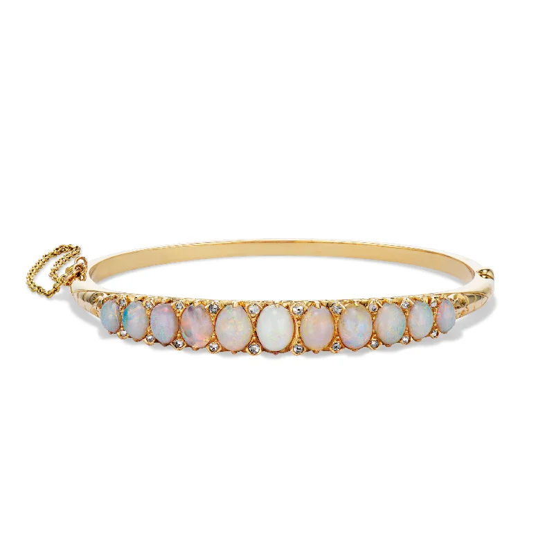 bracelet sets for women -Victorian Opal and Diamond Bangle Bracelet