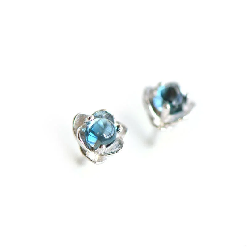 beautiful pearl earrings for women -Blue Topaz Stud Earrings in Sterling Silver November Birthstone Handmade Jewelry