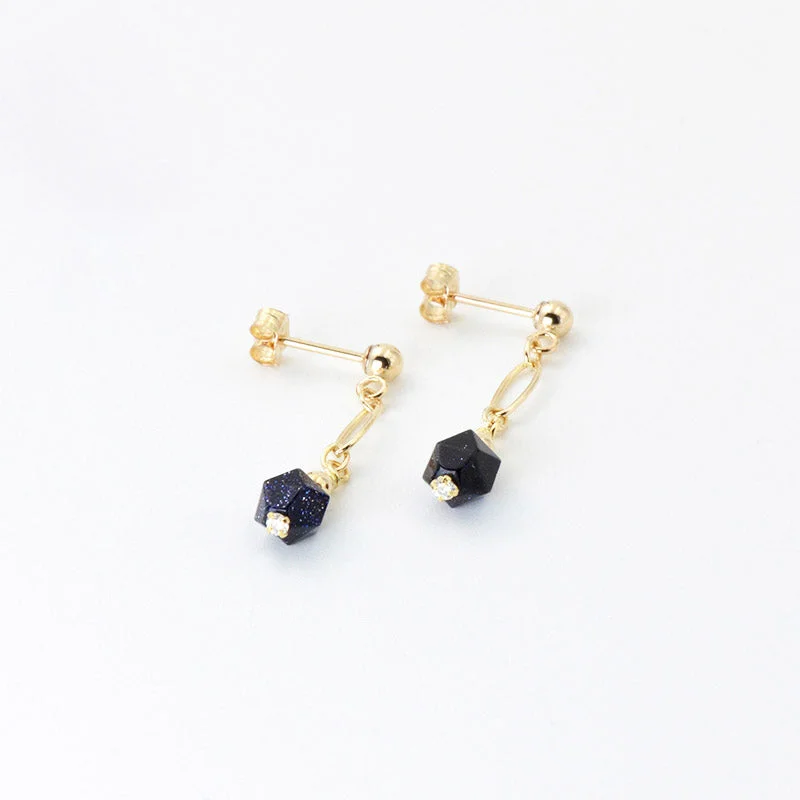 bold earrings for women -Women's Fashion Blue Sandstone Bead 14K Gold Stud Earrings Jewelry Accessories for Women