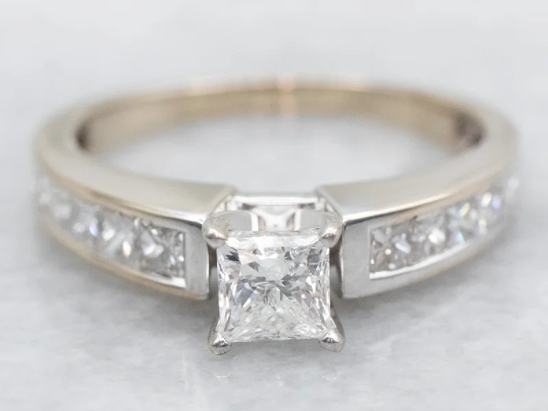 simple engagement rings for women -Modern White Gold Diamond Engagement Ring