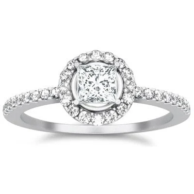 high-end engagement rings -Halo Engagement Ring 1.50 Carat Princess Cut Moissanite Diamond on 10k White Gold