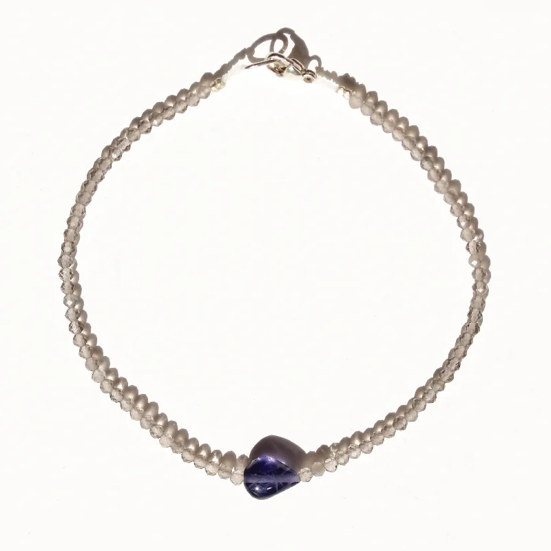 gold charm bracelets for women -Grey Moonstone + Iolite Bracelet No.59