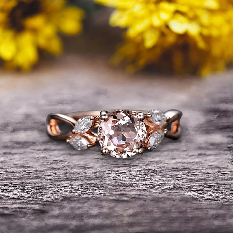 simple diamond engagement rings -Surprisingly 1.25 Carat Round Cut Gemstone Morganite Engagement Ring On 10k Rose Gold Moissanite Ring Promise Ring for Bride Art Deco Anniversary Gift