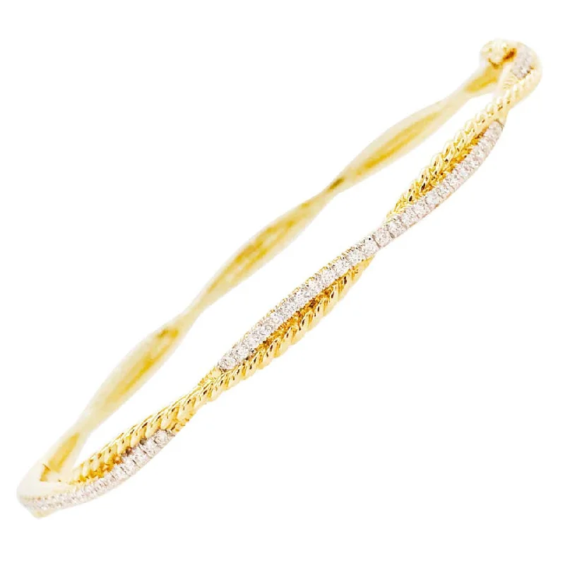 luxury pearl bracelets for women -Diamond & Rope Twist Bangle Bracelet