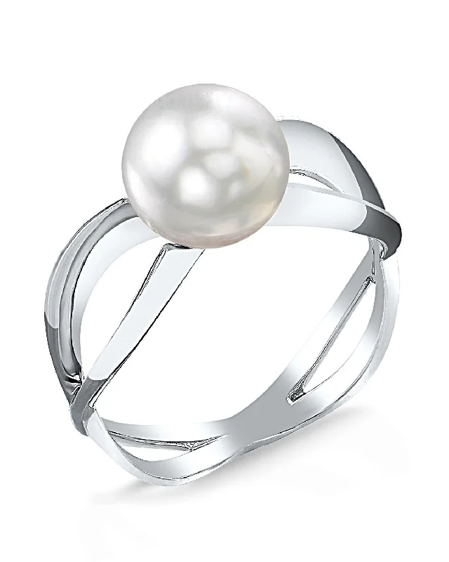 trendy rings for brides -White South Sea Pearl Lana Solitaire Ring