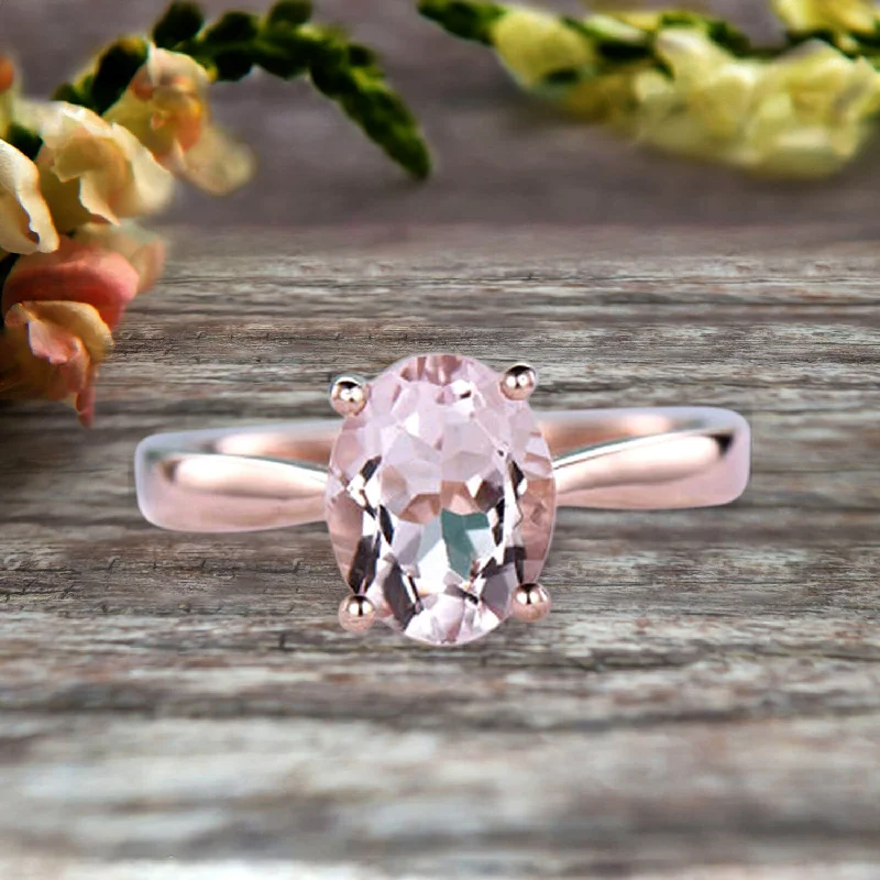 affordable diamond engagement rings -1 Carat Oval Cut Morganite Engagement Ring Solitaire Promise Ring On 10k Rose Gold Personalized for Brides