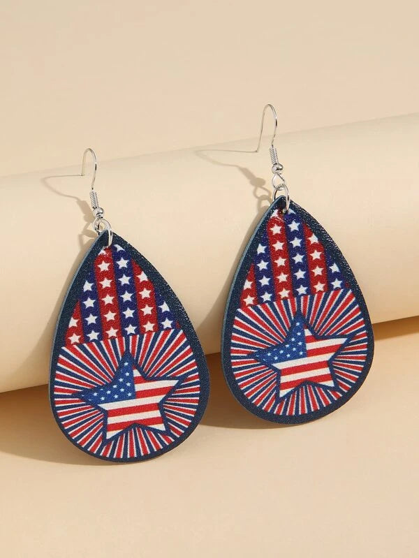 geometric diamond earrings for women -Red, White, & Blue Stars Leather Style Earrings