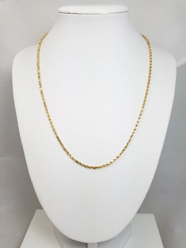 contemporary necklaces for women -Classic 18" Solid 14k Yellow Gold Diamond Cut Rope Chain Necklace