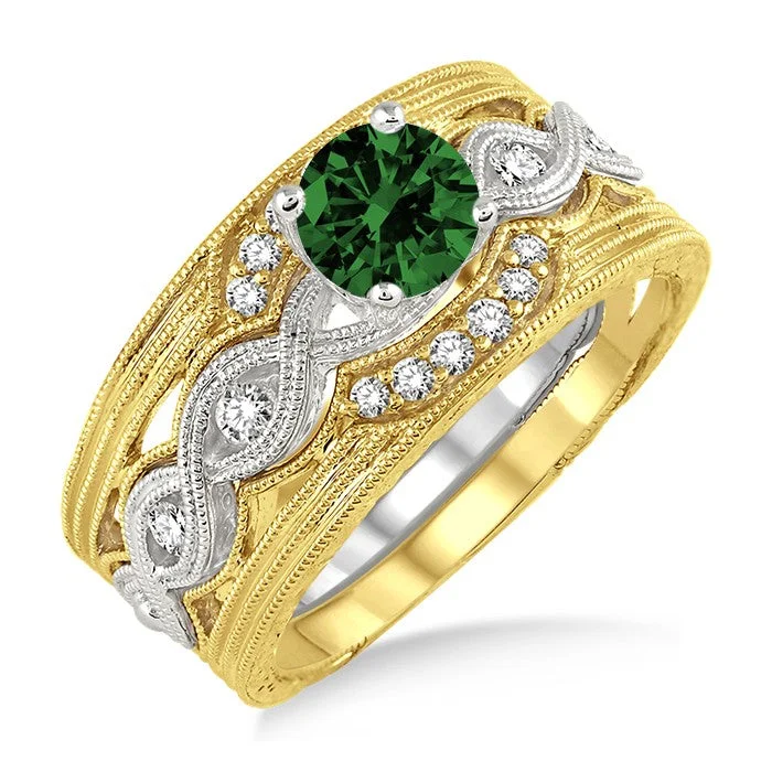 custom-made engagement rings for women -1.25 Carat Emerald Vintage Trio Bridal Set Engagement Ring on 10k White Gold