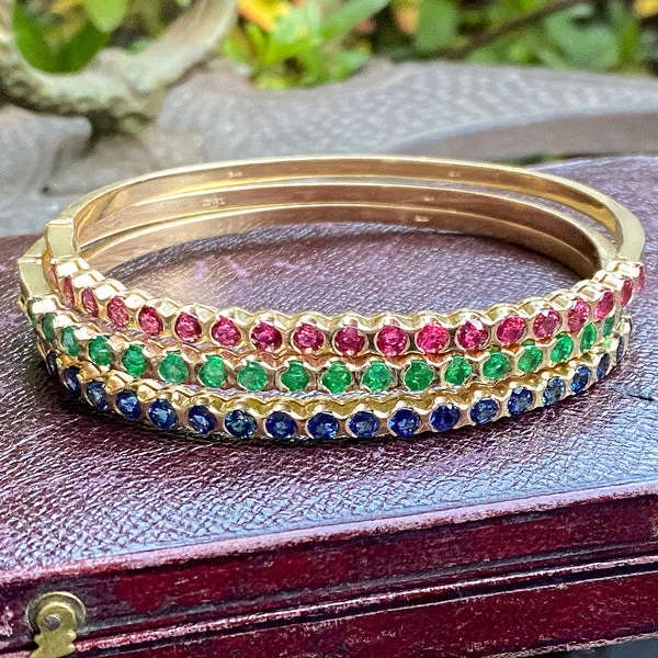 diamond bangles for women -Vintage Ruby, Sapphire & Emerald Bangle Bracelets