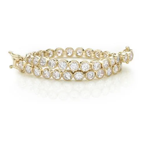 women’s cuff bangles -Round Brilliant tennis bracelet with 10.25 carats* of diamond simulants in 10 carat yellow gold