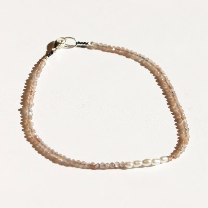 unique bangle designs for women -Chocolate Moonstone + Pearls Bracelet