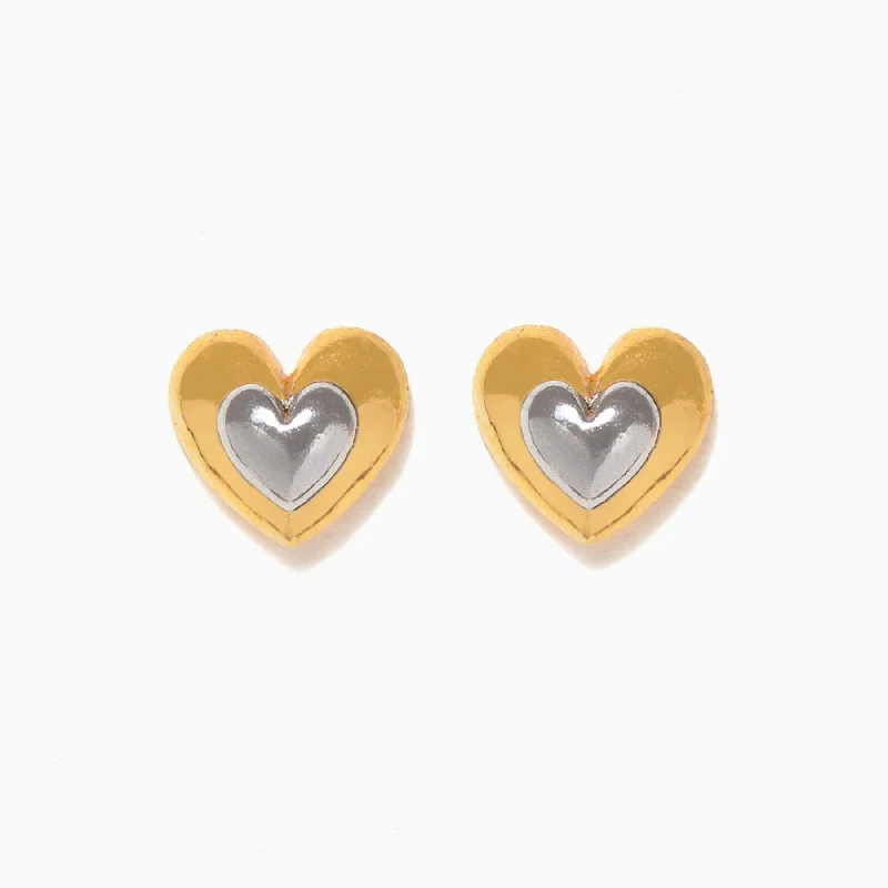 luxury crystal earrings for women -Heart To Heart Two Tone Studs