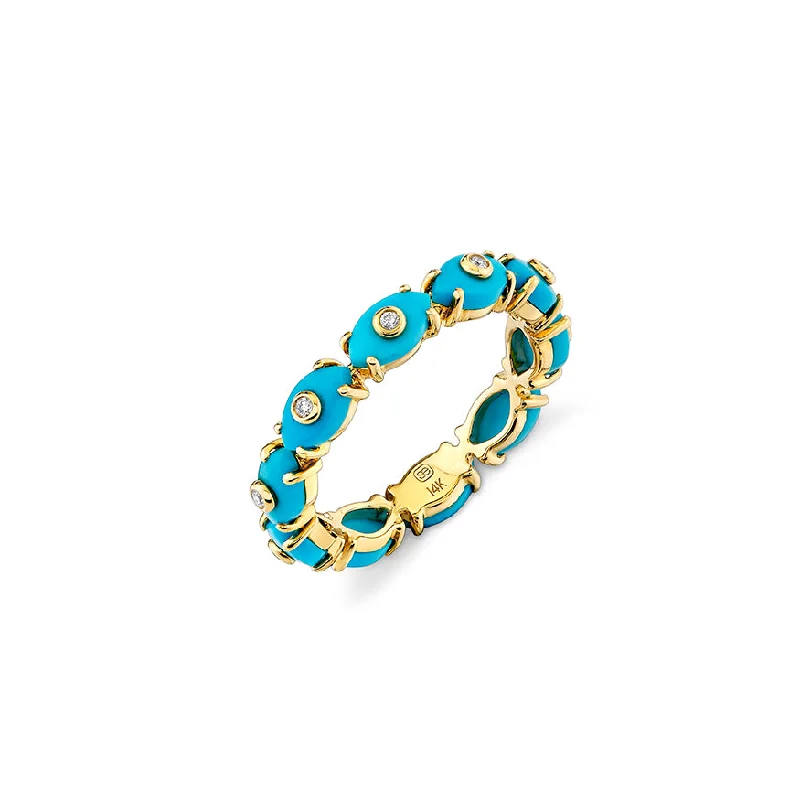 gemstone rings for women -Gold & Diamond Tiny Carved Stone Eternity Ring