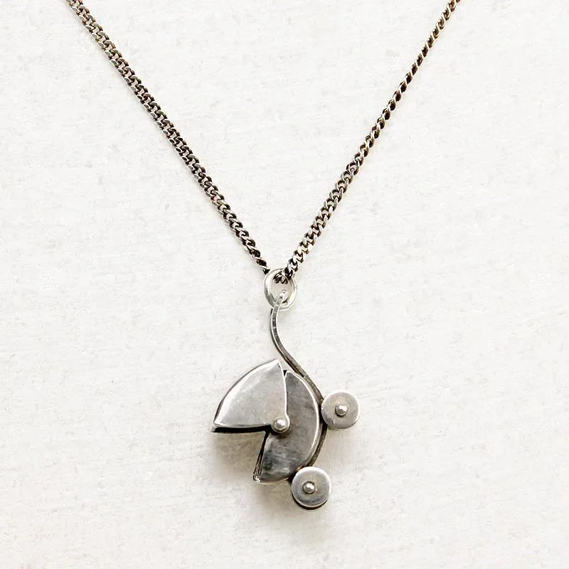 women’s heart necklaces -Miniature Sterling Baby Carriage Charm Necklace