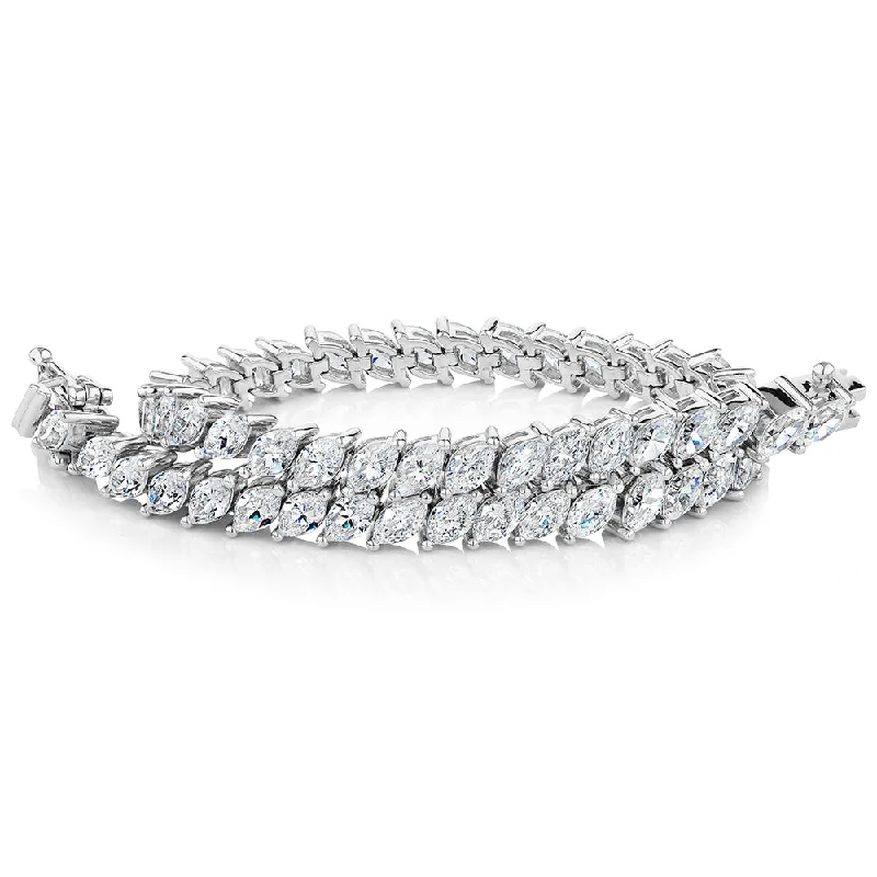 stacked bangles for women -Round Brilliant tennis bracelet with 10.60 carats* of diamond simulants in sterling silver