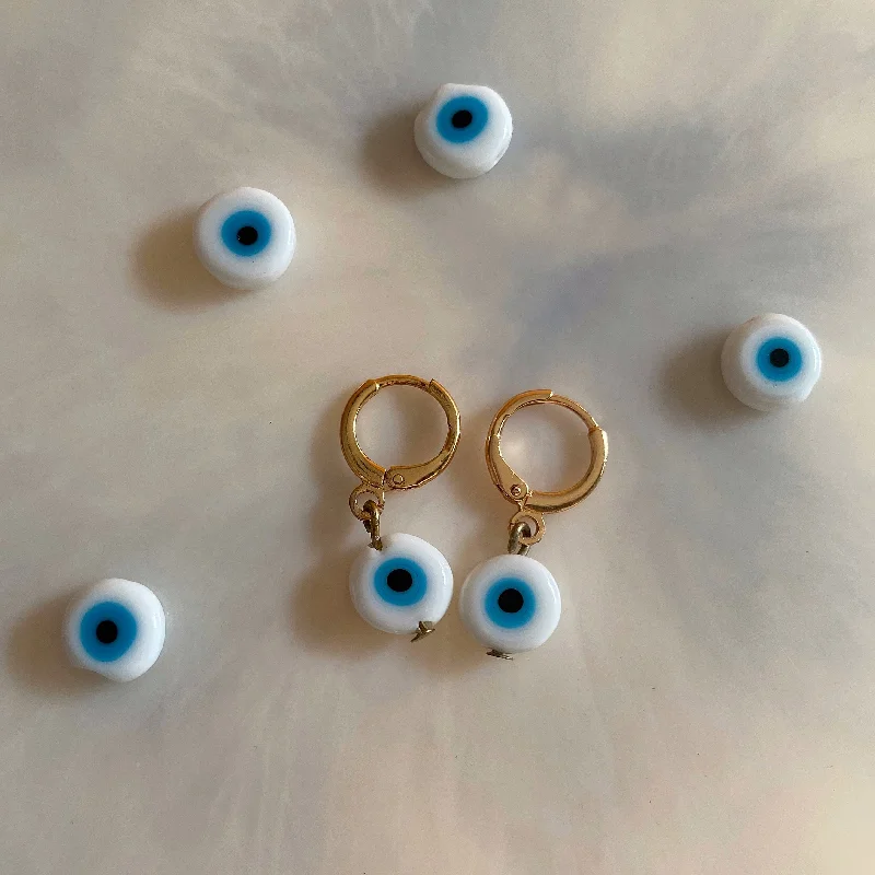 elegant hoop earrings for women -WHITE EVIL EYE EARRINGS