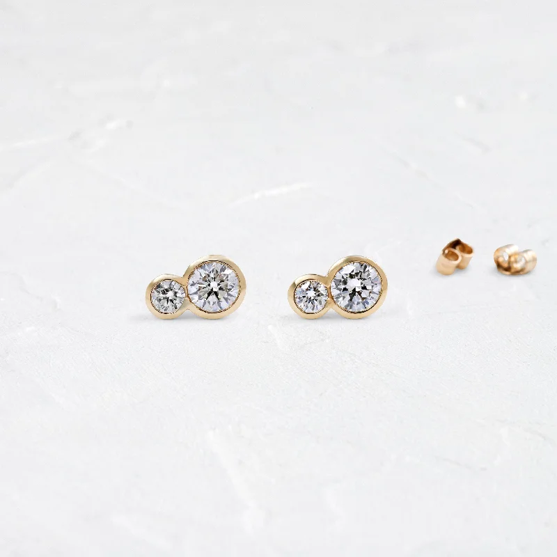 diamond hoop earrings for women -Duet Round Studs - In Stock