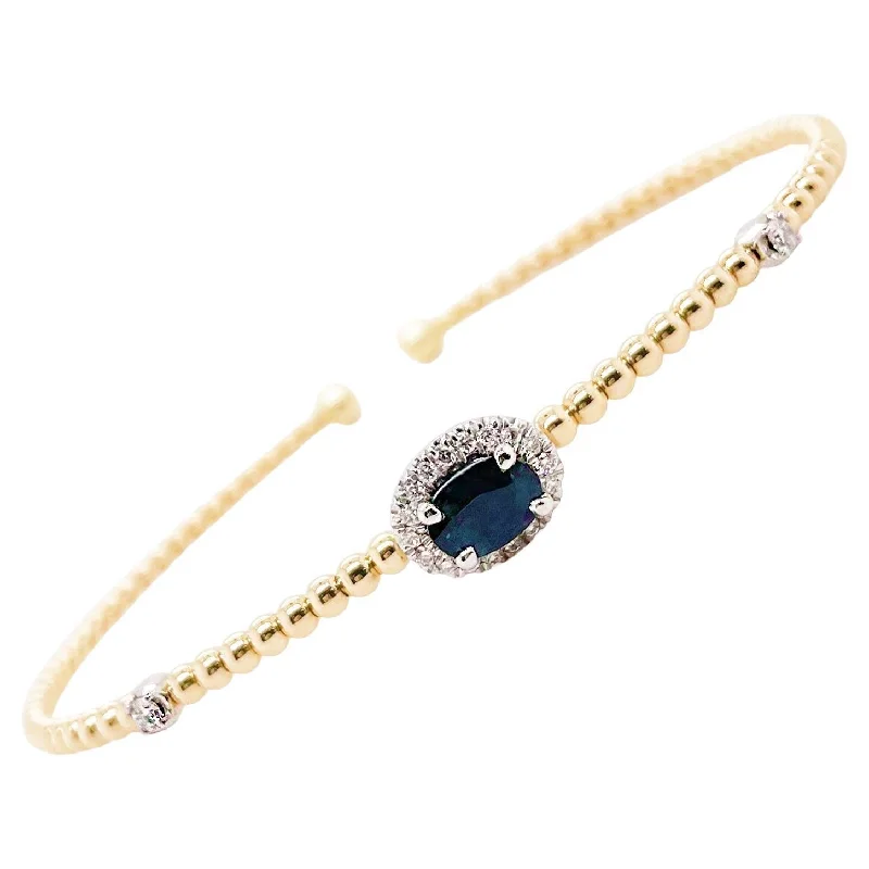 diamond bangles for women -Sapphire Diamond Halo Cuff Bracelet