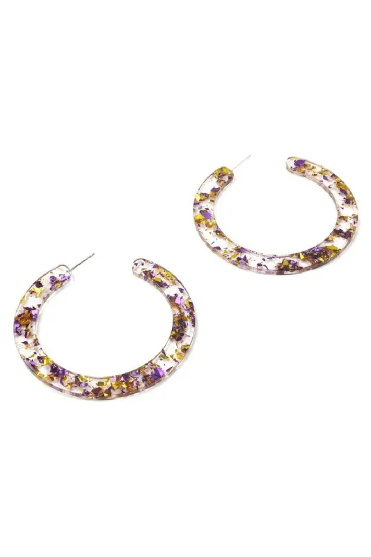 trendy crystal earrings for women -LARGE ACRYLIC HOOP | PURPLE & GOLD