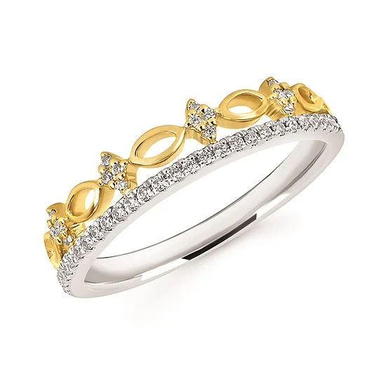 trendy engagement rings -14K Two Tone Gold 0.16ctw Diamond Crown Ring